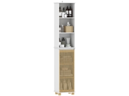 Coluna para Banheiro, Armário com Porta Ripada de Bambu, Branco VISTA