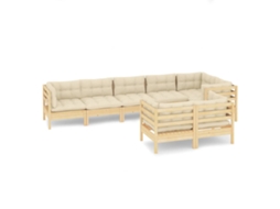 Conjunto de 8 Lounge Jardim com Almofadões Creme Pinho Maciço MAISON EXCLUSIVE
