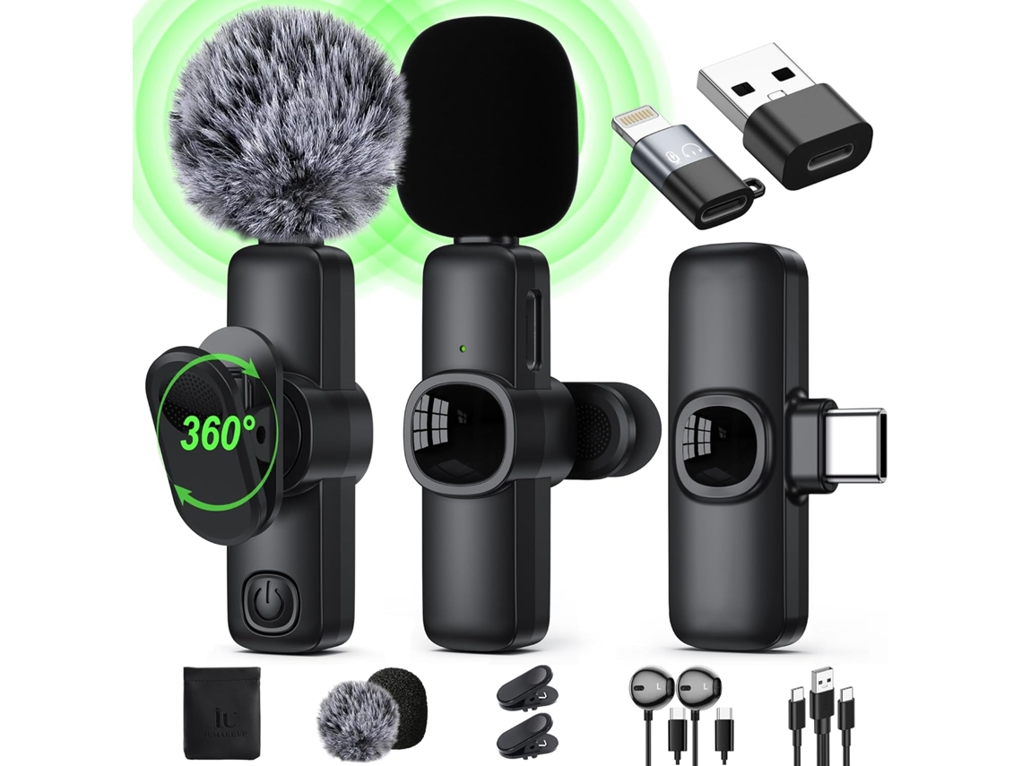 Microfone De Lapela Sem Fio Modelo Mais Recente 2025 Para Iphone/ Telefone Android/ Laptop/ Pc, Encaixe Ajustável 360° Com Alcance 30 M Aquaforge