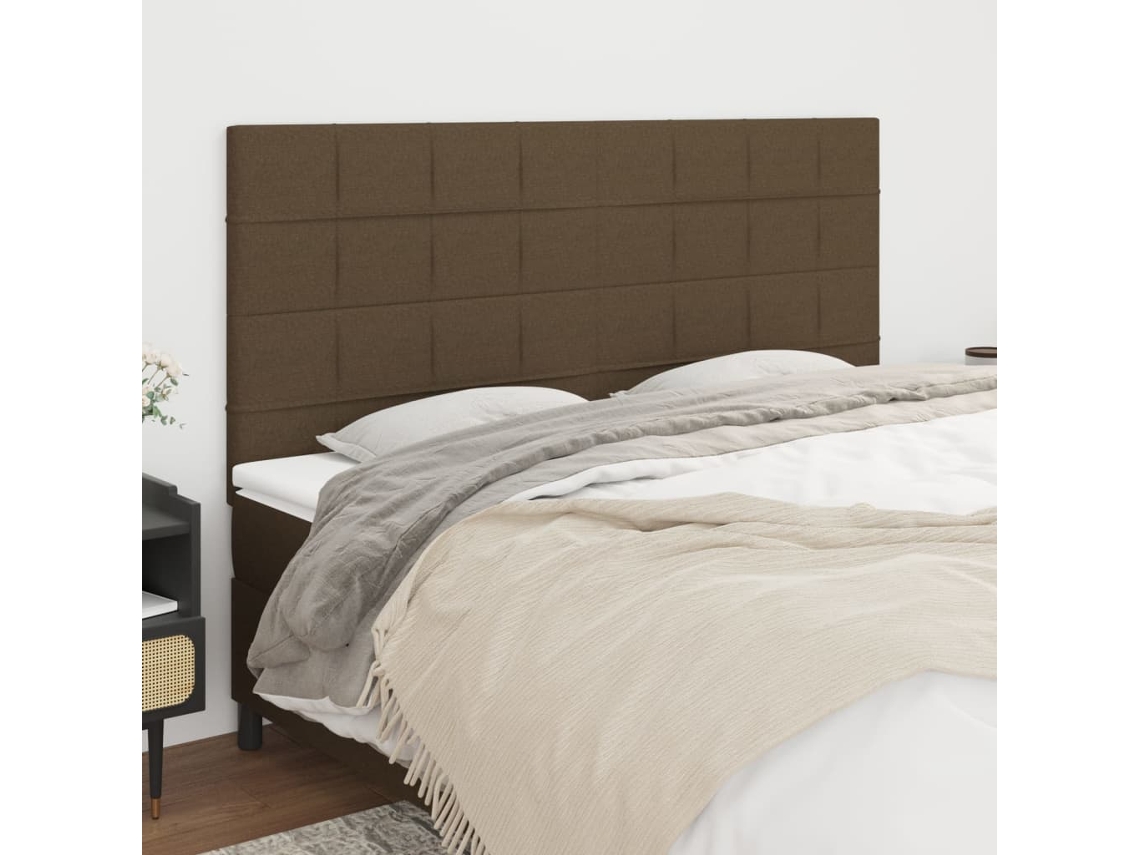 Vidaxl Cabeceira Castanho Escuro 200x5x118/128 Cm Tecido