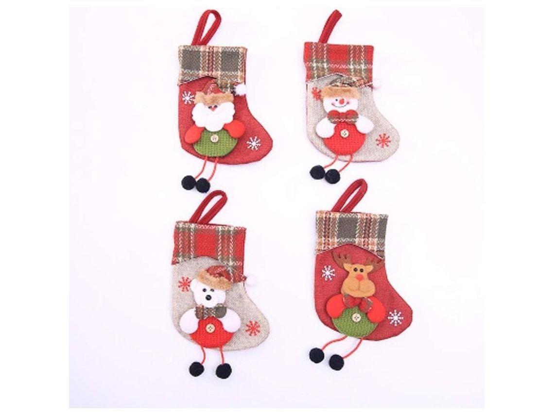 Meias de Natal, conjunto de 4 peças com desenhos de Papai Noel, boneco de neve, rena e urso, decoração natalina.