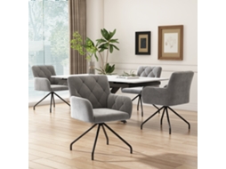 Conjunto 4 Cadeiras Veludo Cinza Rattan Pés Metal