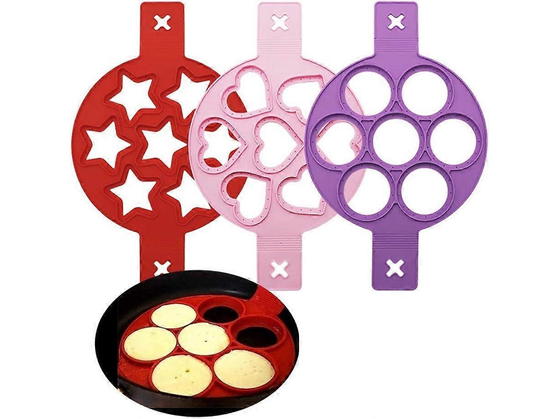 Molde de Silicona para Omeletes e Panquecas, 3 Peças com Formas de Coração, Redondo e Estrela