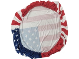 Capa protetora para capô de carro com bandeira americana, feita de tecido de poliéster elástico.