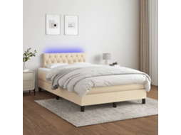 Vidaxl Cama Box Spring C/ Colchão E Led 120x200 Cm Tecido Cor Creme