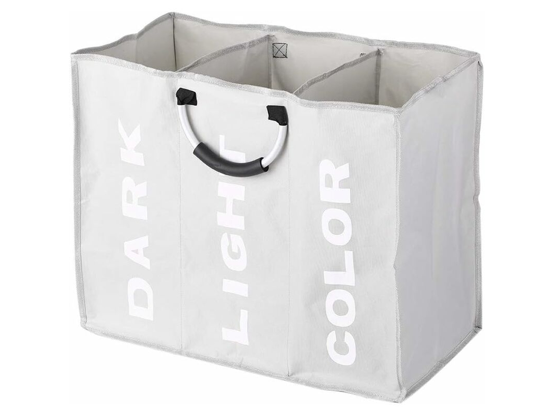 Cesto De Roupa Suja Com 3 Compartimentos, Dobrável Para Separar Roupas, Saco Para Roupa Suja Com Alça De Alumínio (cinza Claro)