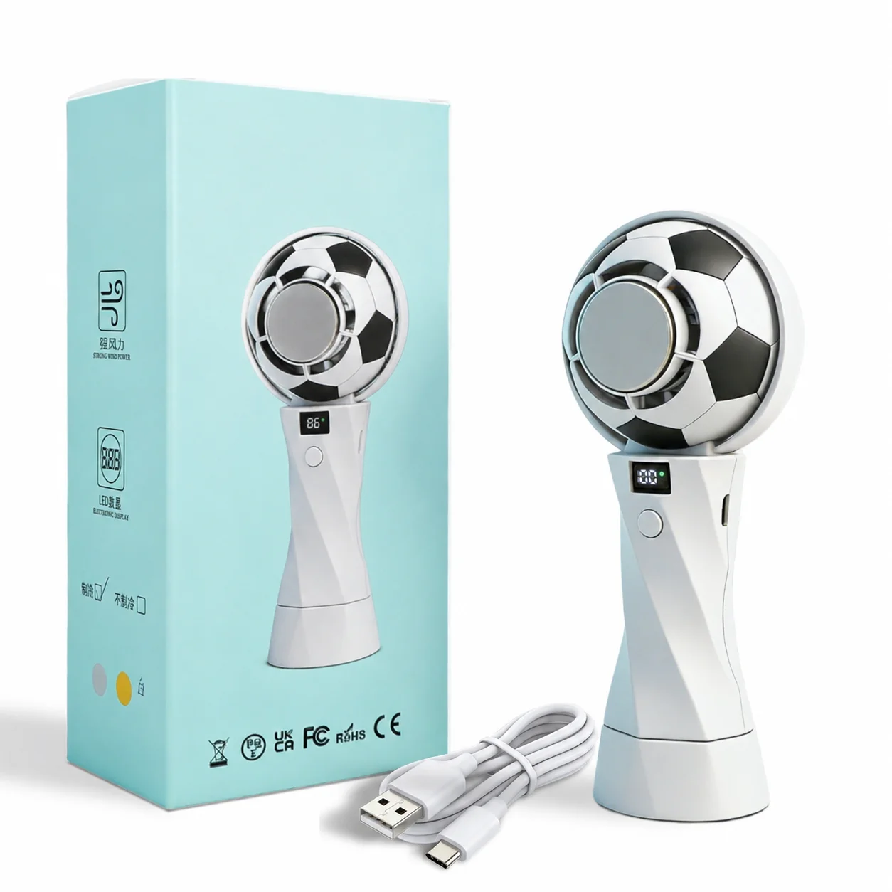 (branco) Ventilador Portátil Em Formato De Bola De Futebol, Mini Ventilador De Resfriamento Alimentado Por Usb, Ventilador De Mão Para O Verão.
