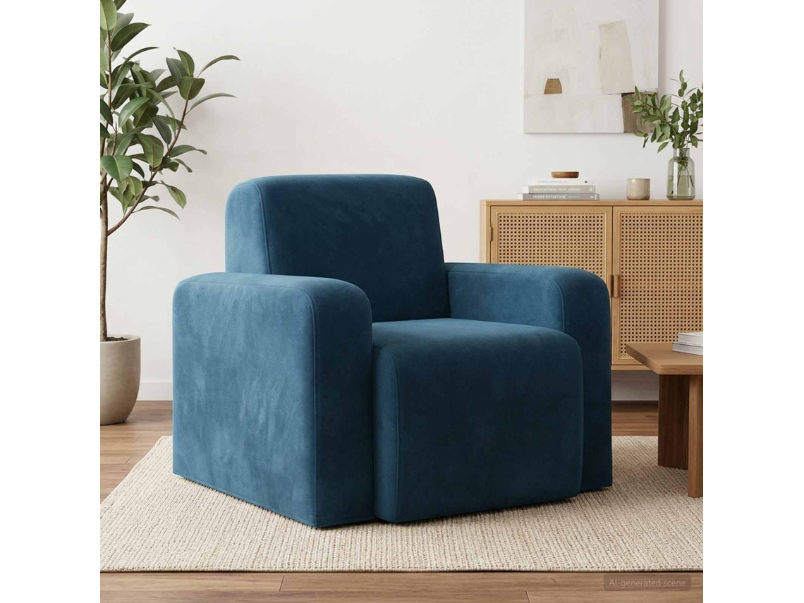 Vidaxl Poltrona Azul Veludo