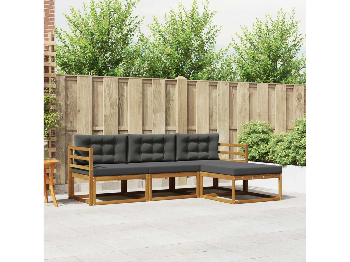 Vidaxl Conjunto De Sofás Para Exterior 4 Pcs Natural E Antracite