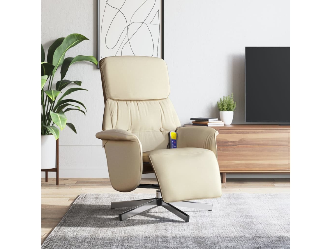 Vidaxl Cadeira De Massagens Reclinável Com Apoio De Pés Tecido Creme