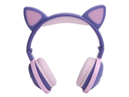 Fone De Ouvido Bluetooth Sem Fio Com Luz Led Gato Orelha Hifi Esportivo Pasta Roxo Escuro
