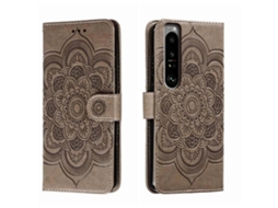 Capa De Couro Para Celular Com Padrão De Mandala Solar Em Relevo