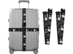 Conjunto De 2 Cintas Bagagem Personalizadas Com Fivelas, Modelo Camélia, Nas Cores Preto E Branco