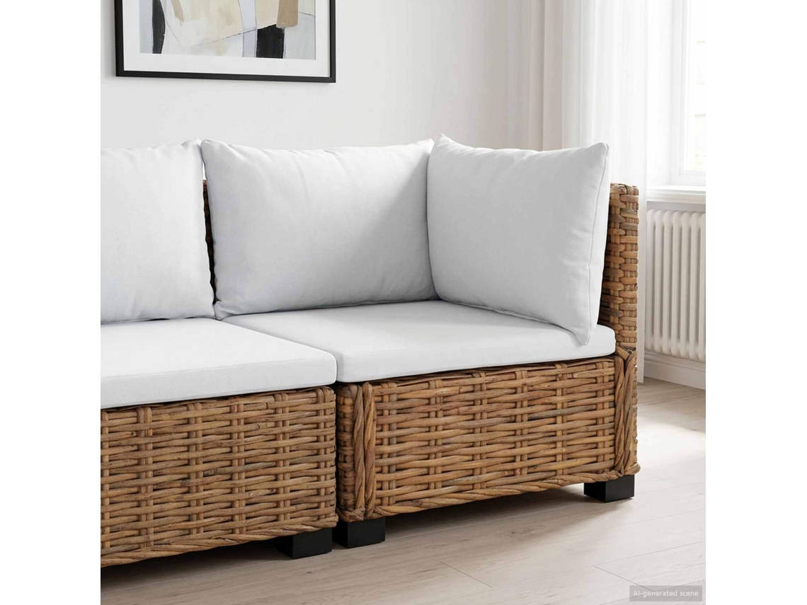 Vidaxl Sofá De Canto Com Almofadas Gendt Rattan Natural Natural
