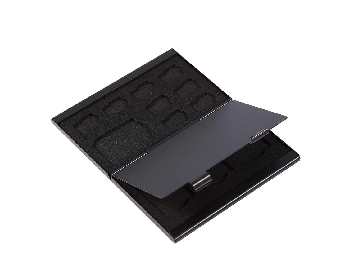 Caixa De Alumínio Com 12 Espaços Para Cartões Micro Sd E Tf, Porta-tudo Para Cartões De Memória (preto)