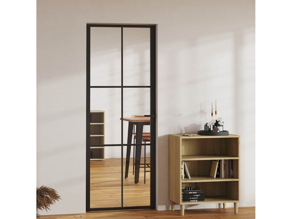 Vidaxl Porta De Interior Em Vidro Esg E Alumínio 76x201,5 Cm Preto
