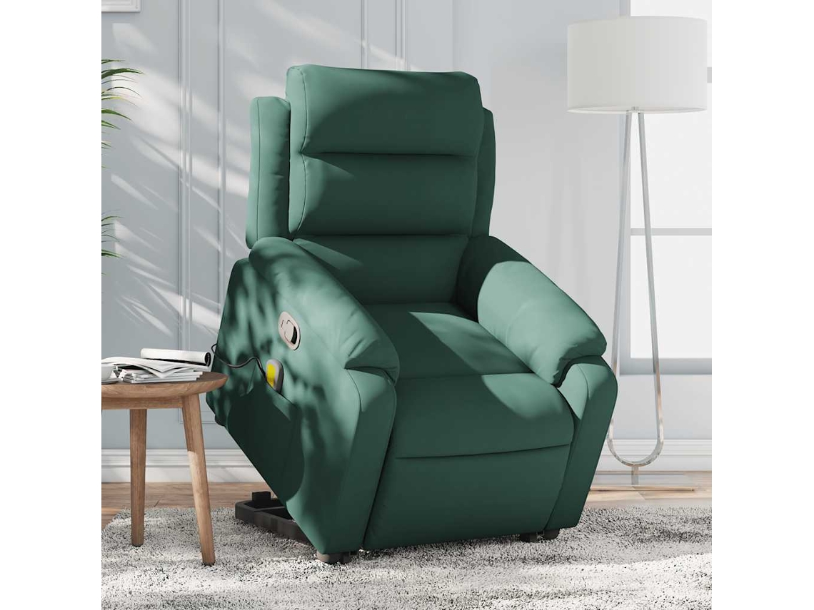 Vidaxl Poltrona Elevatória De Massagens Veludo Verde-escuro