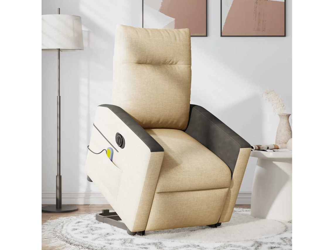 Vidaxl Poltrona Elétrica Elevatória Massagens Tecido Creme