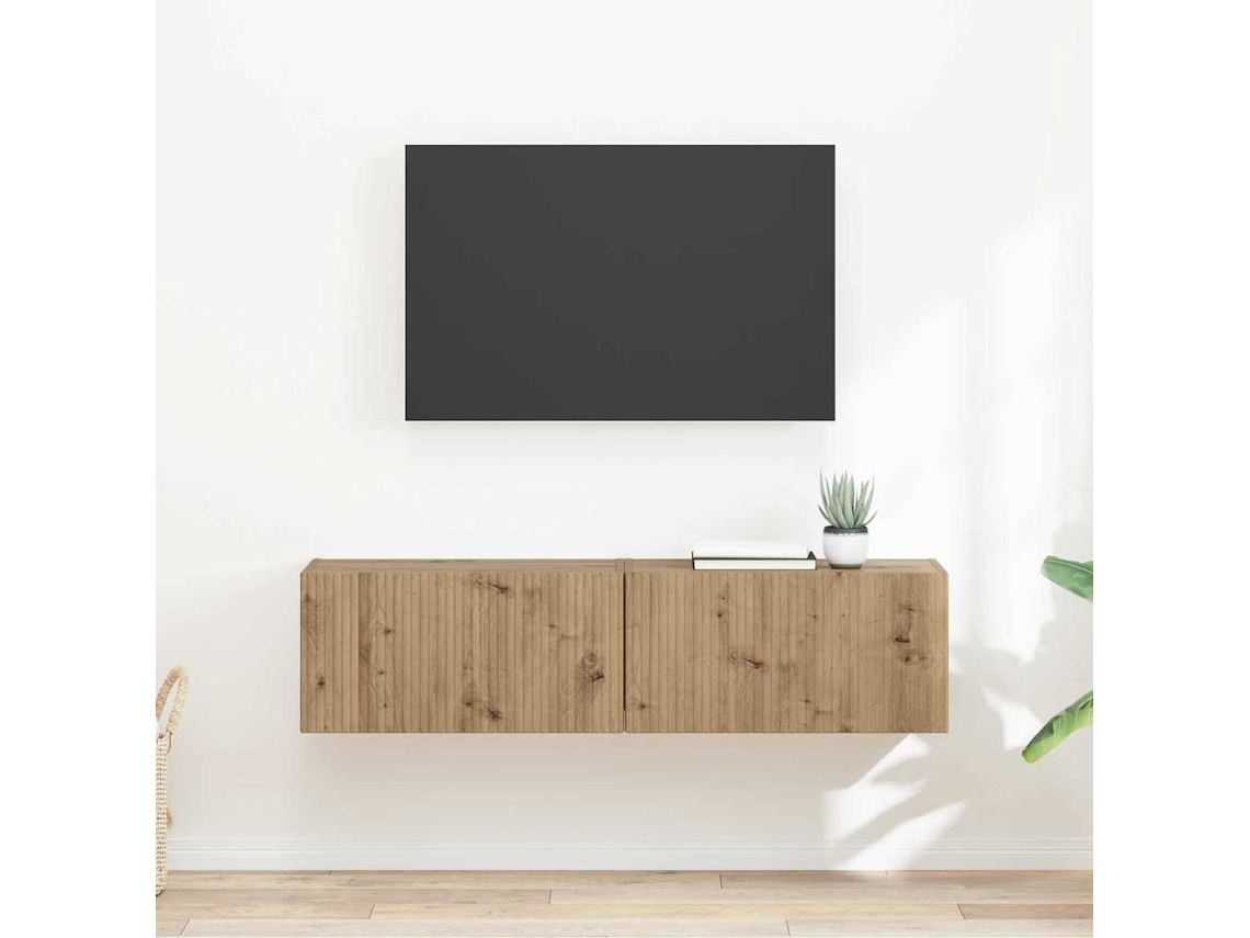 Vidaxl Armário De Tv De Parede 2 Unid. Carvalho Artesanal