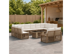 Vidaxl Conjunto De Sofá De Jardim 13 Unid. Bege E Branco Creme Vime Pe