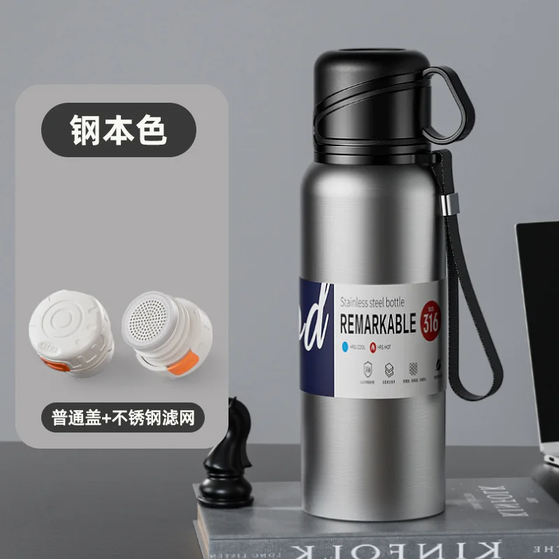 (Prata 1680ml) Garrafa térmica portátil de aço inoxidável de grande capacidade para chá, ideal para uso externo.