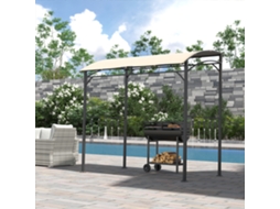 Pavilhão Para Churrasco Bege E Preto 215x150x182/220cm - Estrutura De Aço Com Ganchos Para Talheres E Cobertura Antichuva