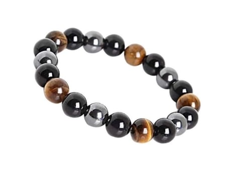 Bracelete Lbq28 Olho De Tigre Tripla Proteção Hematita Obsidiana Negra 10 Mm