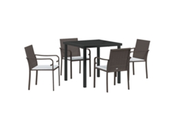 Conjunto 5 De Jantar Para O Jardim Com Vidaxl E Almofadas Em Rattan Sintético Castanho