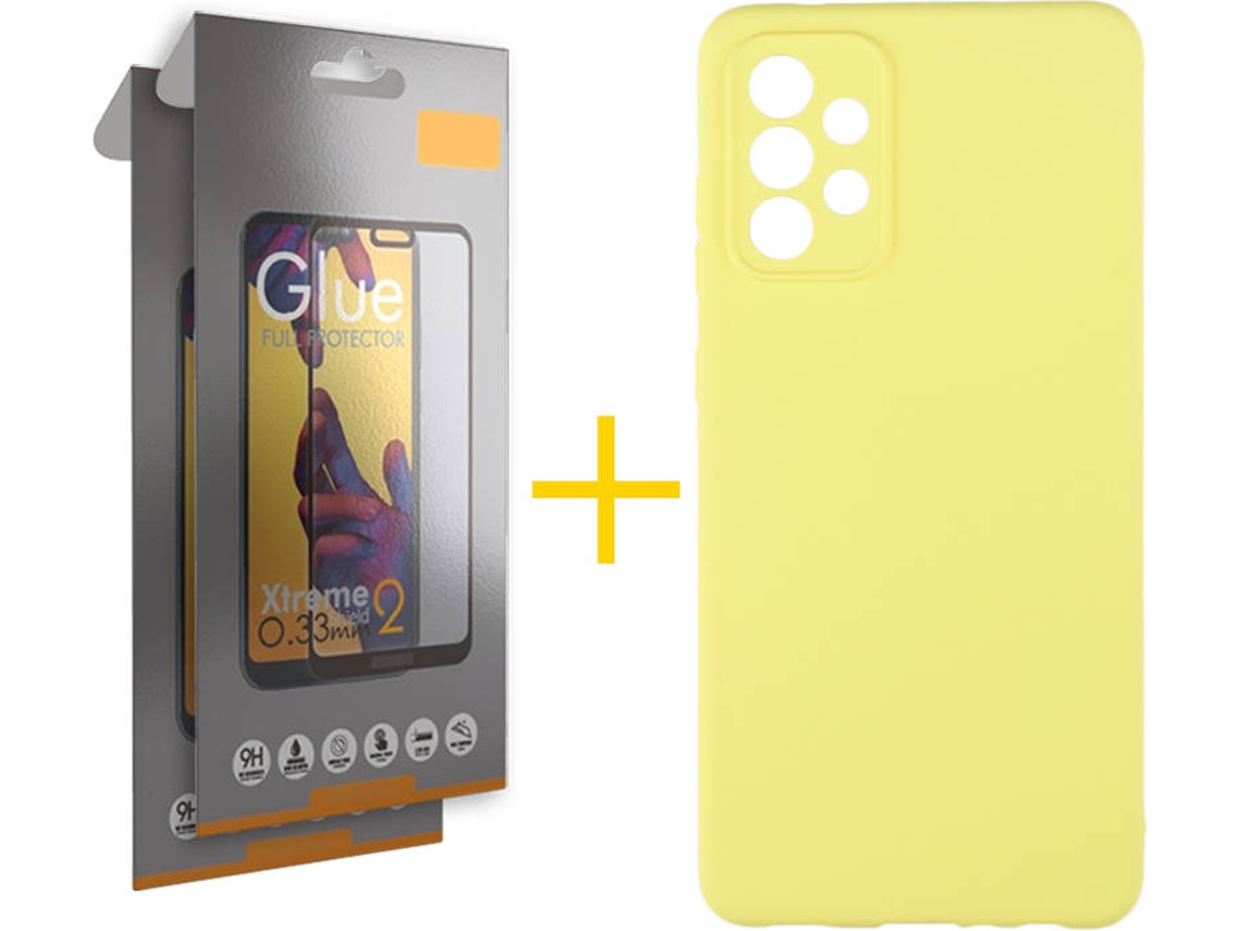 Capa e 2 Películas de Vidro Full Samsung A32 5G SKYHE Silicone Líquido Amarelo