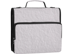 Organizador de 3 Argolas 3,8 Cm com Textura Linho Cinza Claro, Alça Mão e Ombro Removível, Vários Bolsos, para