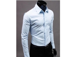 2026 camisas para Homem de Luxo Slim Fit com Gola Redonda e Manga Longa de Algodão Misturado para Uso Casual e Formal L Azul Claro