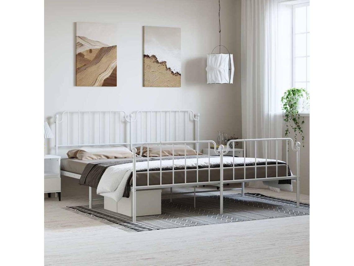 Vidaxl Estrutura De Cama Com Cabeceira E Pés 183x213 Cm Metal Branco