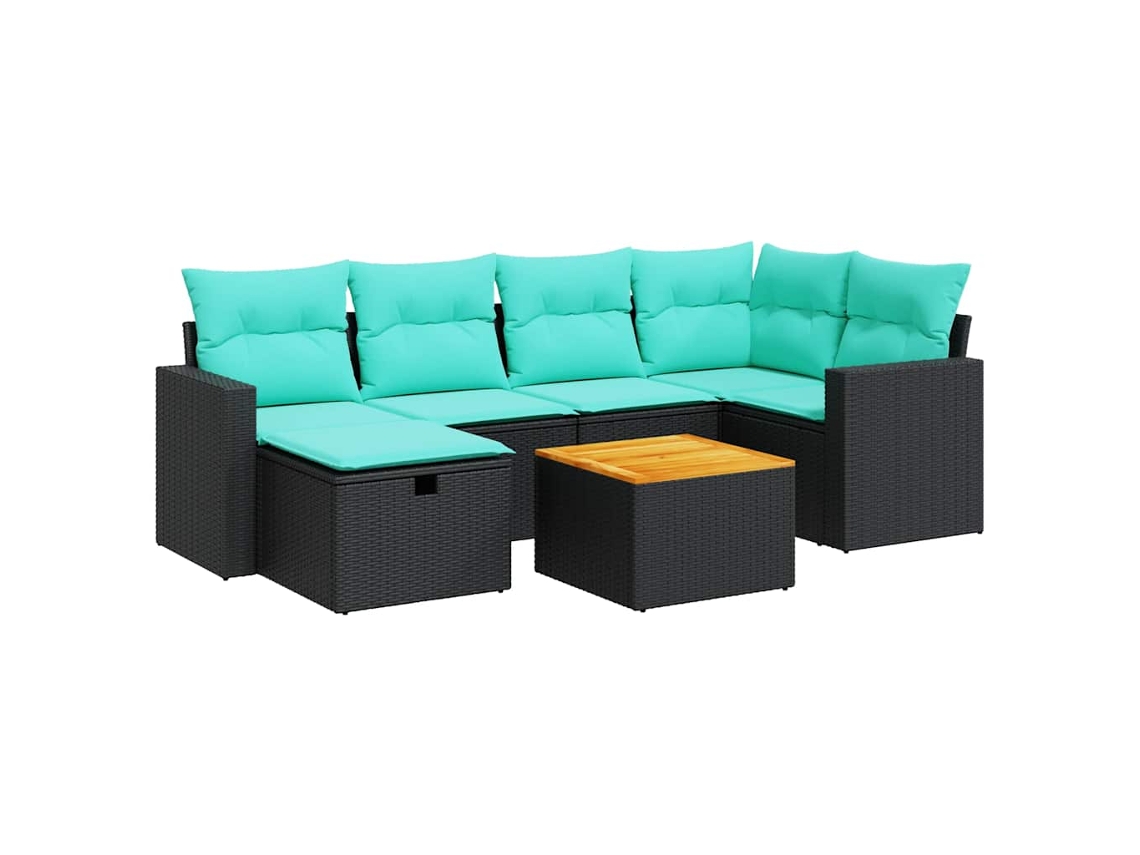 Conjunto de 7 Sofás para Jardim com Almofadões Vime Pe Preto MAISON EXCLUSIVE (7 pcs)