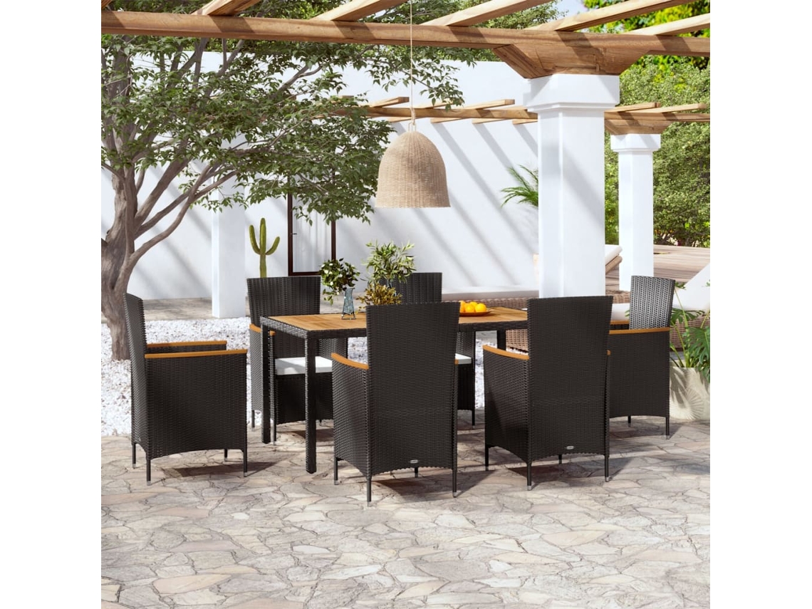 Vidaxl 7 Pcs Conjunto Jantar Exterior Com Almofadões Vime Pe