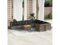 Vidaxl 10 Pcs Conjunto Sofás De Jardim C/ Almofadões Vime Pe Cinzento