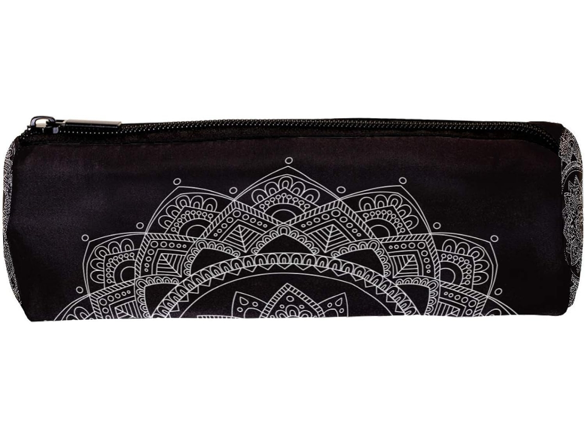 Porta-lápis com mandala de henna e flores, organizador de mesa, item essencial para escola e escrivaninha.