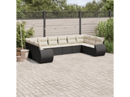 Vidaxl 10 Pcs Conjunto Sofás De Jardim C/ Almofadões Vime Pe Preto