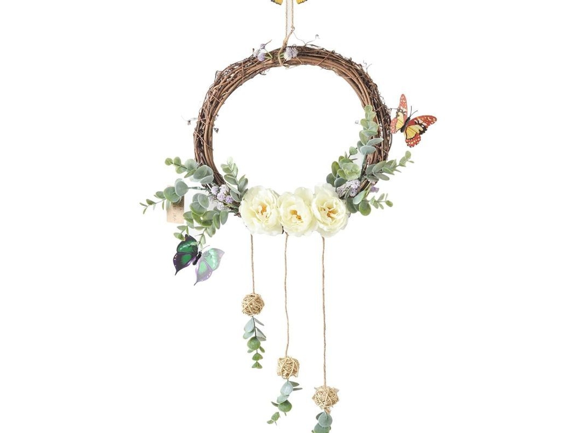 Guirnalda De Peonías Artificiales Con Mariposa De Ratán Para Puerta Principal Primavera/verano 22 Pulgadas