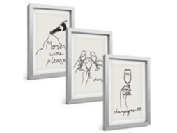 Composição De Quadrosarte Linear Com Taça De Champanhe Moldura Prateada Imagens Para Um Quarto Infantil Espelharte (3 Peças 20x30 Cm)