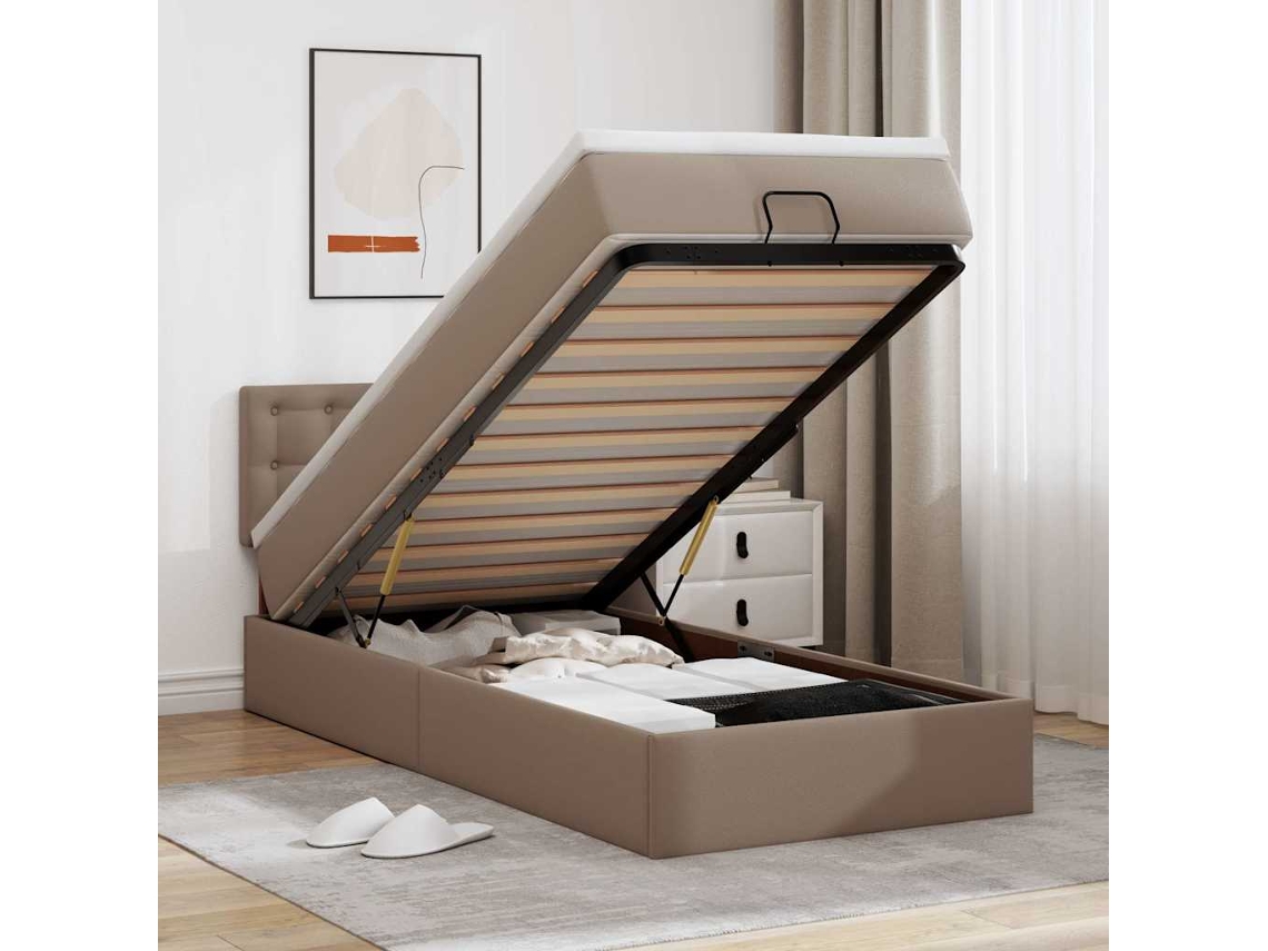 Vidaxl Estrutura De Cama Otomana Com Colchão Cappucino 90x200 Cm