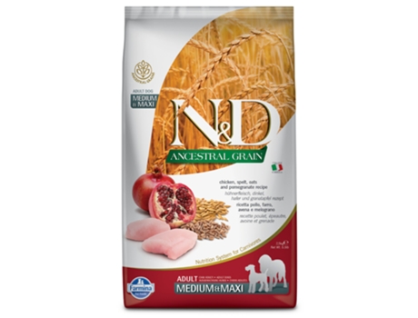 Alimento FARMINA N&D Ancestral grain Cão Adulto Medium/Maxi - Frango e Romã (Quantidade: 12 + 3 Kg grátis)