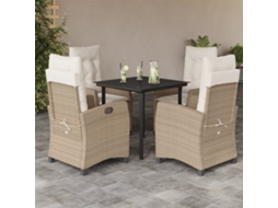 Vidaxl 5 Pcs Conjunto De Jantar P/ Jardim Com Almofadões Vime Pe Bege