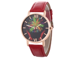 Reloj De Pulsera Casual Estudiante Cuero Hombre Mujer Pareja Simple Moda Cuarzo Rojo