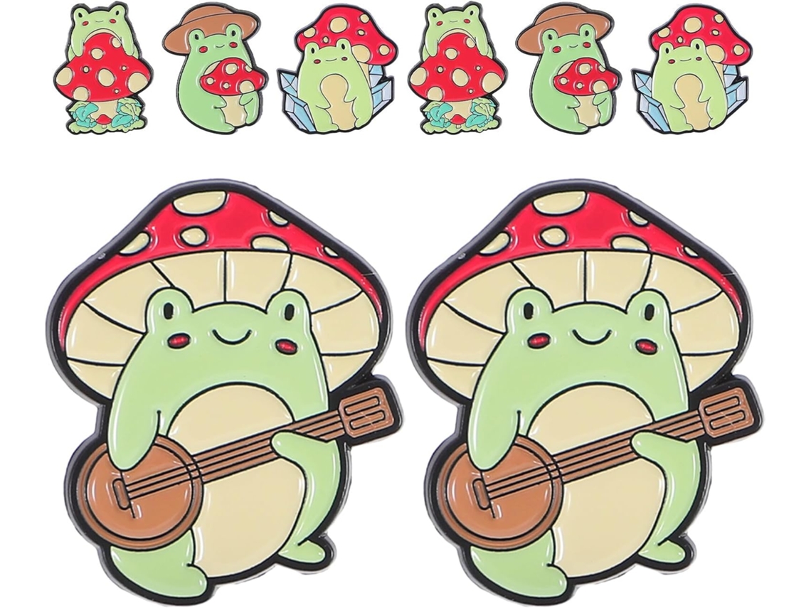 De 8 Broches De Metal Em Formato De Sapo E Cogumelo, Lindos Broches Esmaltados Para Mochilas E Jaquetas.