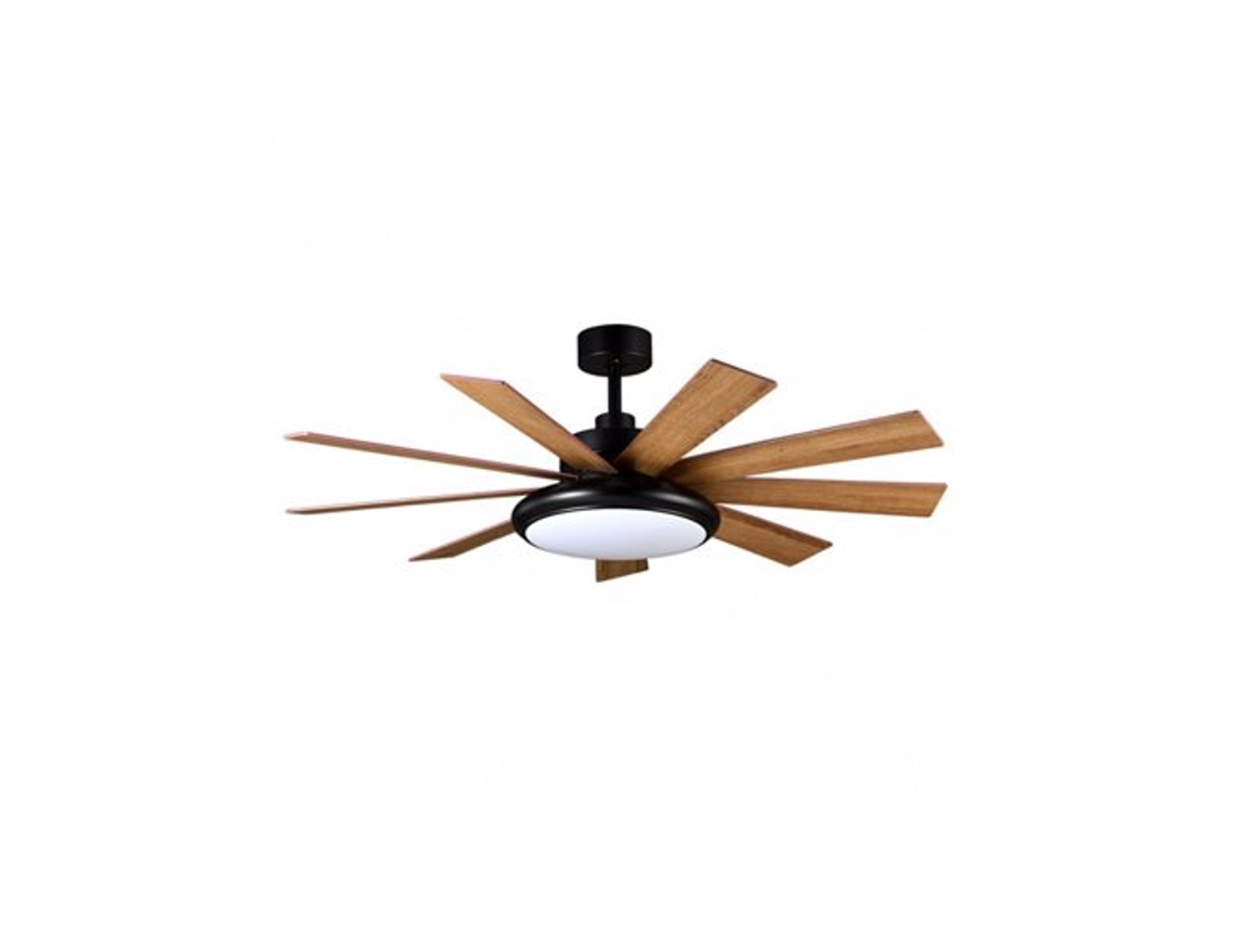 Ventilador Dc Pireo 36W Preto 9 Lâminas Carvalho/Faia 6 Velocidades 3 Cores 3800Lm 132D com Controle Remoto Memória e Temporizador FABRILAMP