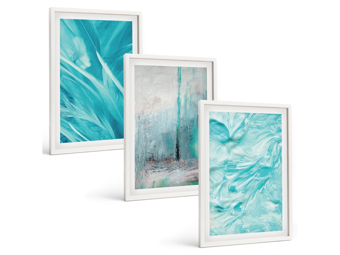 Conjunto De Pinturas Tons De Azul, Padrões Abstratos Espelharte (3 Peças 40x60 Cm)