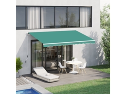 Toldo Retrátil De Parede Verde 295x245 Cm, Com Braço Articulado, Estrutura De Alumínio Resistente, Manivela E Cobertura Em Poliéster