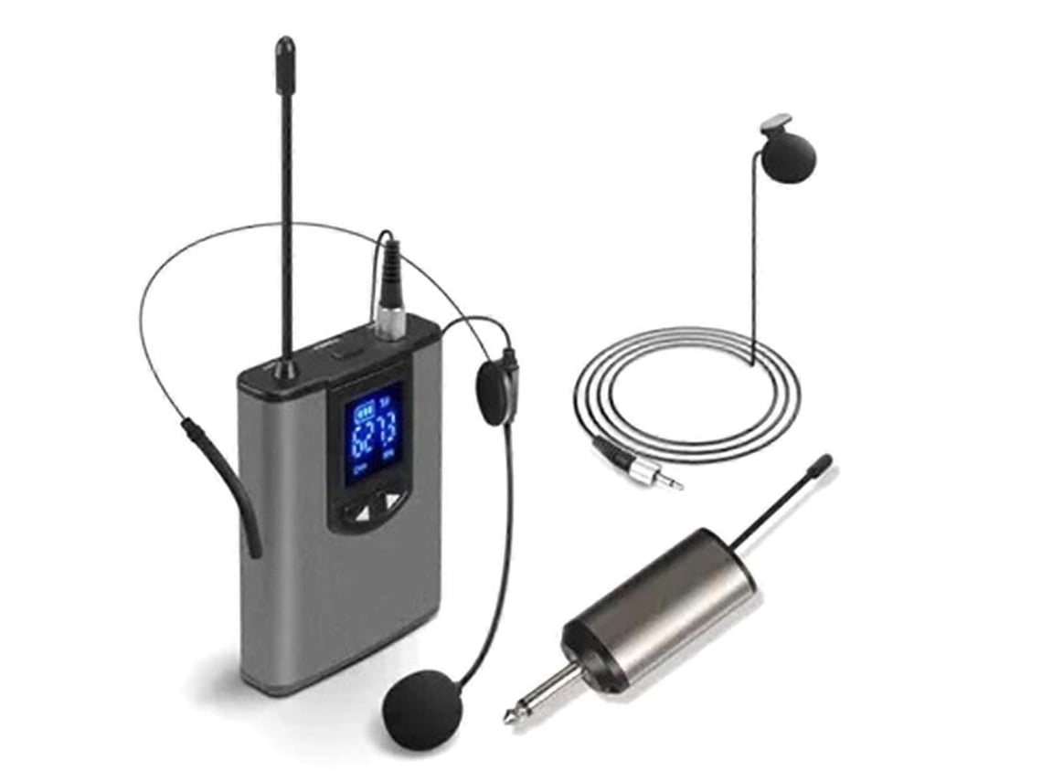 Microfone De Cabeça/lapela Sem Fio Uhf Portátil Com Transmissor De Bodypack E Receptor (1/4 Polegadas) Prata Panoona