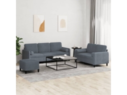 Vidaxl 3 Pcs Conjunto De Sofás Com Almofadas Veludo Cinzento-escuro