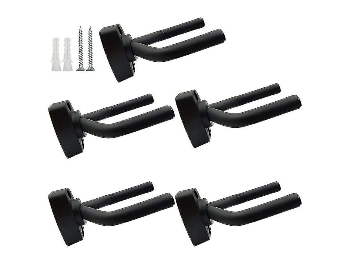 Conjunto de 5 Suportes Pretos para Guitarra, para Montagem na Parede com Parafusos. Compatível com Guitarras AQUAFORGE